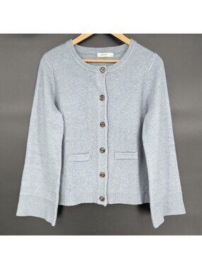 Mod Ref Womens Wide Sleeve Knit Cardigan Sweater S Blue Button Front Neutral